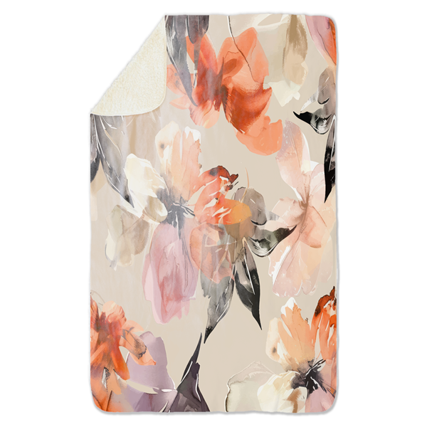 Fleecedeken Bloemen Oranje, 96x146cm, Polyester Sherpa