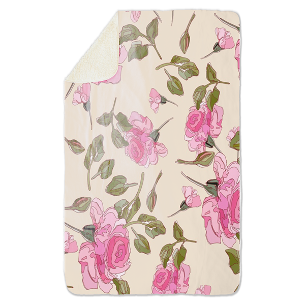 Fleecedeken Bloem Roze Rozen, 96x146cm, Polyester Sherpa, Print deken, FD2024986