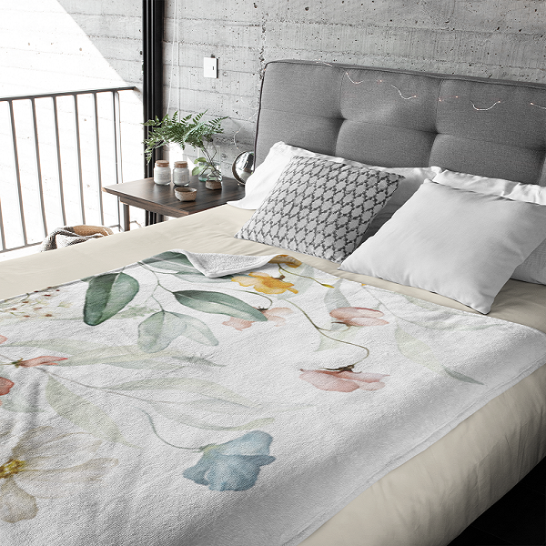 Fleecedeken Bloemen wit, FD2023101, 96x146cm, Polyester Sherpa - Afbeelding 3