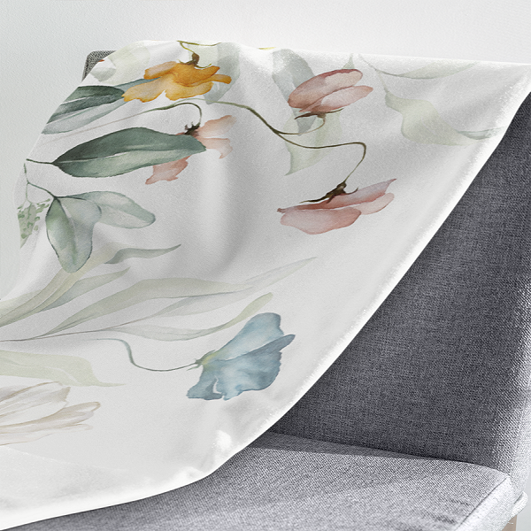 Fleecedeken Bloemen wit, FD2023101, 96x146cm, Polyester Sherpa - Afbeelding 2