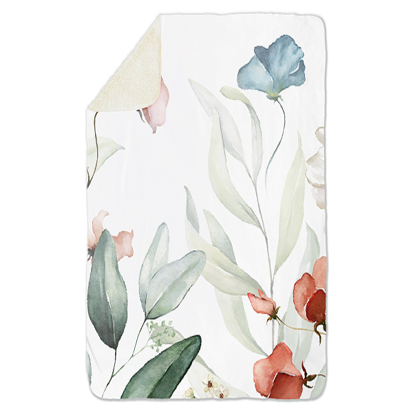 Fleecedeken Bloemen wit, FD2023101, 96x146cm, Polyester Sherpa