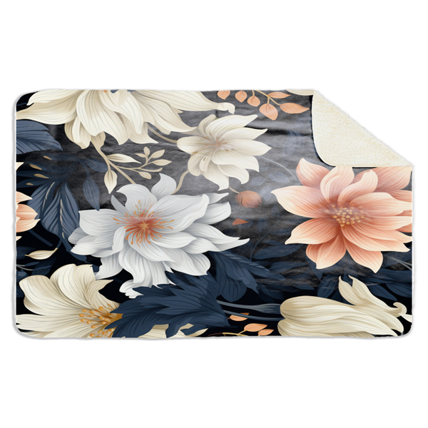 Fleecedeken Bloemen blauw, 96x146cm, Polyester Sherpa