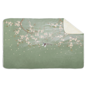 Fleecedeken Vogel met bloemen, 96x146cm, Polyester Sherpa, deken met print