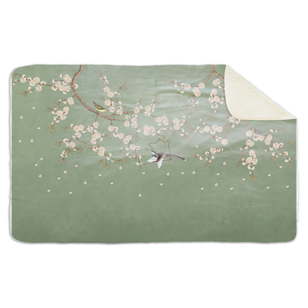 Fleecedeken Vogel met bloemen, 96x146cm, Polyester Sherpa, deken met print