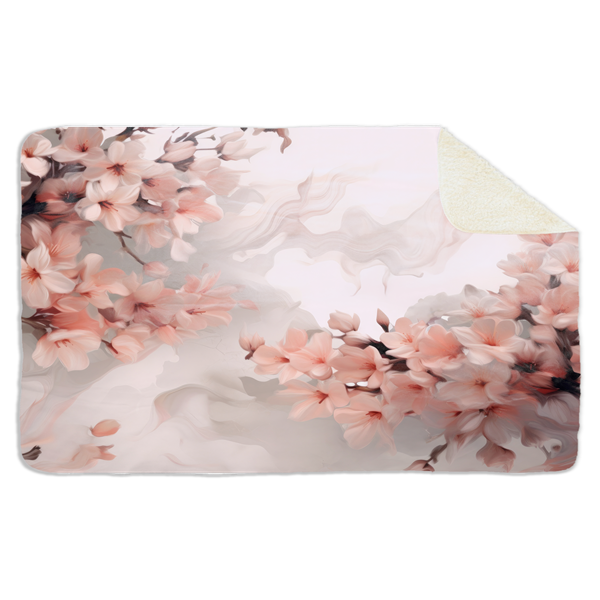 Fleecedeken Bloesem-wit, 96x146cm, Polyester Sherpa, deken met print