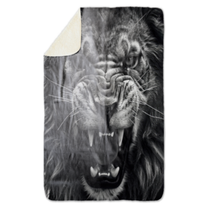 Fleecedeken Brullende leeuw zwart/wit, FD2023211, 96x146cm, Polyester Sherpa