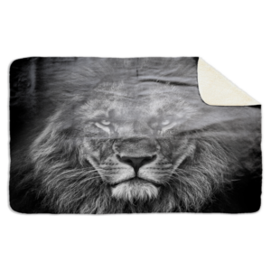 Fleecedeken Leeuw zwart/wit 2, FD2023214, Plaid, 96x146cm, Polyester Sherpa