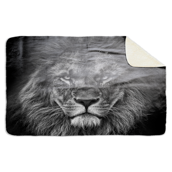 Fleecedeken Leeuw zwart/wit 2, FD2023214, Plaid, 96x146cm, Polyester Sherpa