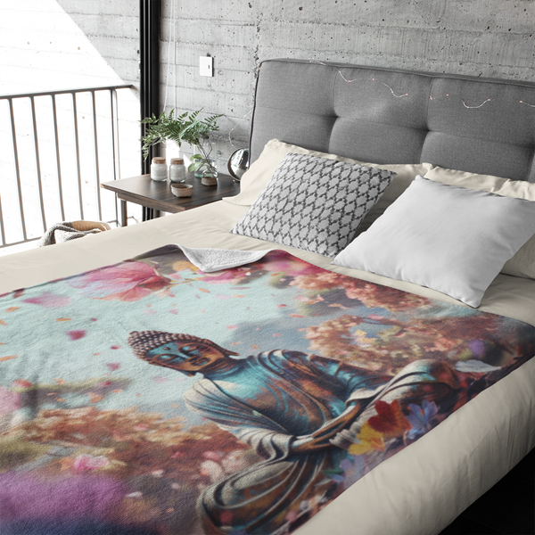 Fleecedeken Boeddha met bloemen, FD2023306, 96x146cm, Polyester Sherpa - Afbeelding 2