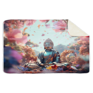 Fleecedeken Boeddha met bloemen, FD2023306, 96x146cm, Polyester Sherpa