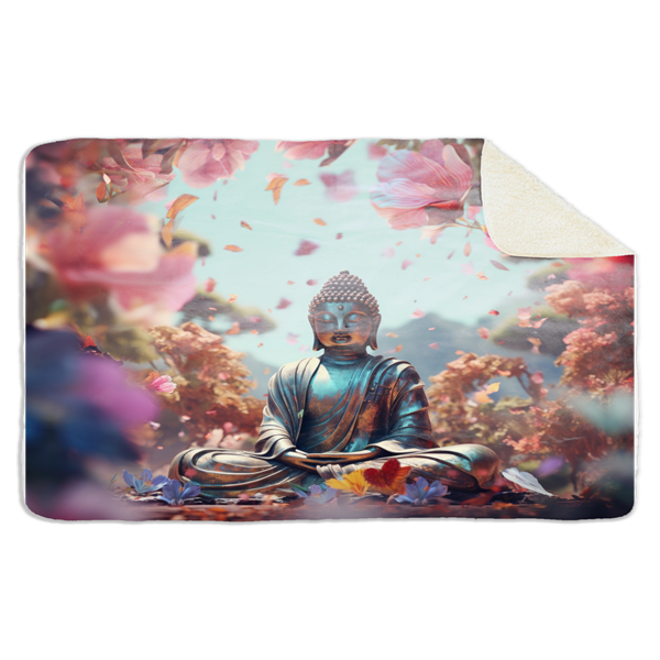 Fleecedeken Boeddha met bloemen, FD2023306, 96x146cm, Polyester Sherpa