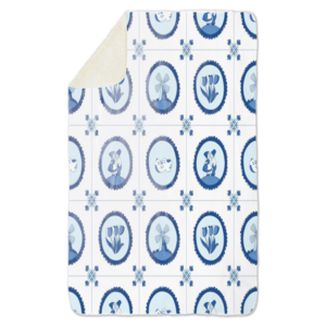 Fleecedeken Delfts blauw, 96x146cm, Polyester Sherpa, deken met print