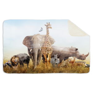 Fleecedeken Afrika the big 5, FD2023401, 96x146cm, Polyester Sherpa