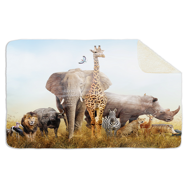 Fleecedeken Afrika the big 5, FD2023401, 96x146cm, Polyester Sherpa