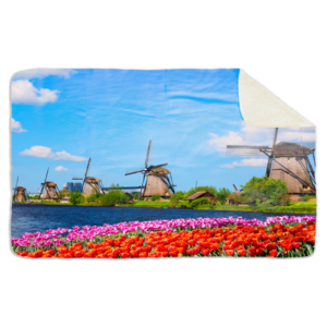 Fleecedeken Tulpen en Molens, FD2023610, Plaid, 96x146cm, Polyester Sherpa