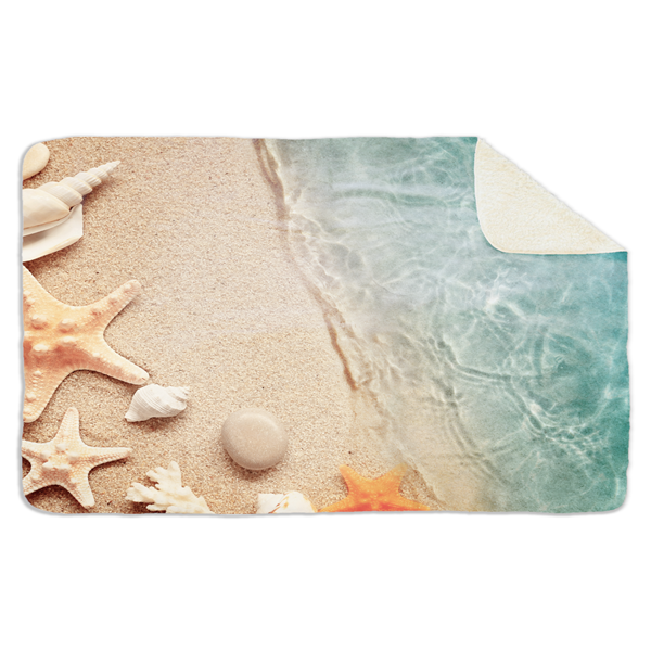 Fleecedeken Strand met schelpen, FD2023613, Plaid, 96x146cm, Polyester Sherpa