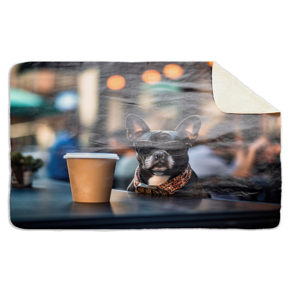 Fleecedeken Franse bull op terras, 96x146cm, Polyester Sherpa