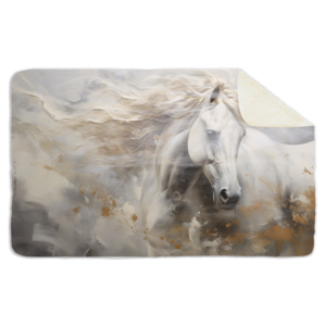 Fleecedeken Wit paard, 96x146cm, Polyester Sherpa