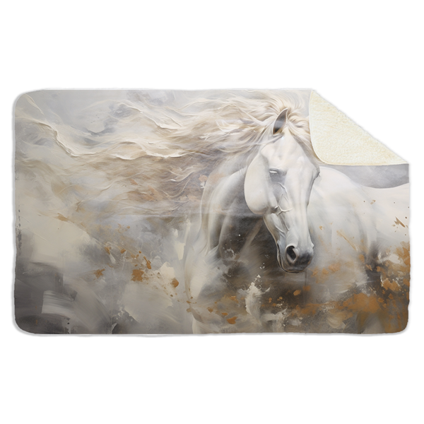 Fleecedeken Wit paard, 96x146cm, Polyester Sherpa