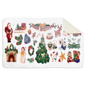 Fleecedeken Kerst Patroon/ Illustraties 2, 96x146cm, Polyester Sherpa