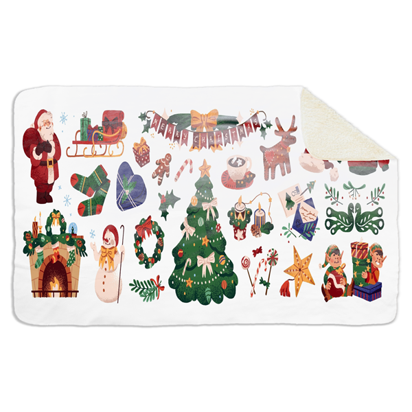 Fleecedeken Kerst Patroon/ Illustraties 2, 96x146cm, Polyester Sherpa