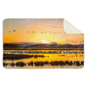 Fleecedeken Meer met vogels, 96x146cm, Polyester Sherpa, FD2025014