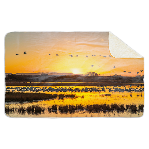 Fleecedeken Meer met vogels, 96x146cm, Polyester Sherpa, FD2025014