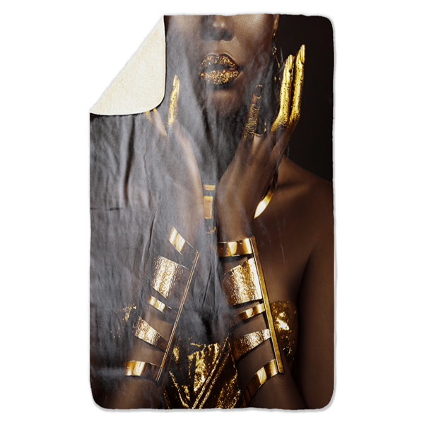 Fleecedeken Dame met goud, 96x146cm, Polyester Sherpa, deken met print