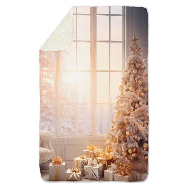 Fleecedeken Kerstboom wit, FD2023517, Plaid, 96x146cm, Polyester Sherpa