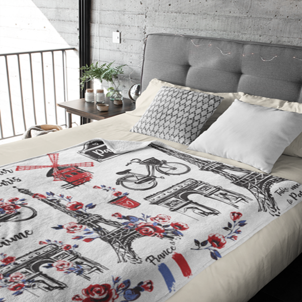 Fleecedeken Illustraties Parijs, 96x146cm, Polyester Sherpa, Print deken, FD2024983 - Afbeelding 2