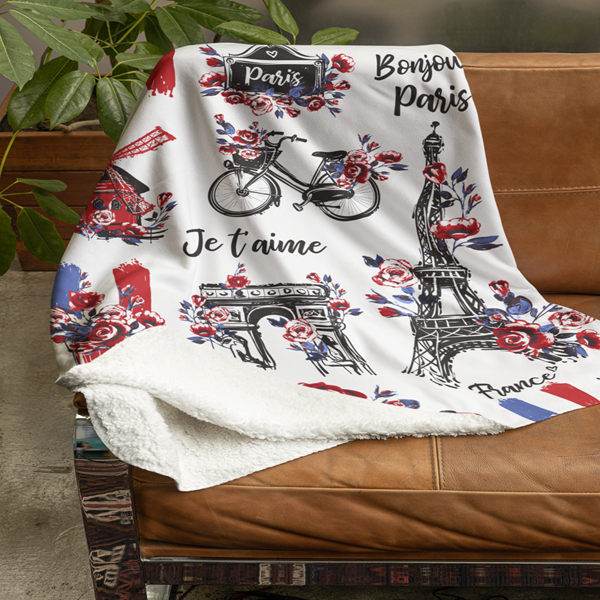 Fleecedeken Illustraties Parijs, 96x146cm, Polyester Sherpa, Print deken, FD2024983 - Afbeelding 3