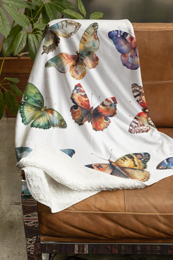 Fleecedeken Vlinders, 96x146cm, Polyester Sherpa, FD2025022 - Afbeelding 2