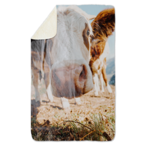 Fleecedeken Koe, 96x146cm, Polyester Sherpa, deken met print