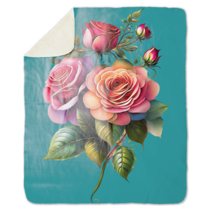 Fleecedeken Bloemen Blauw, 96x146cm, Polyester Sherpa