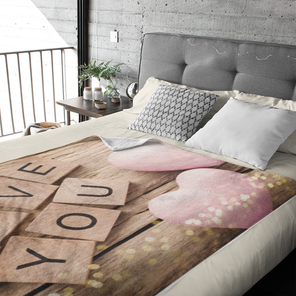 Fleecedeken I love you, 96x146cm, Polyester Sherpa, FD2024604 - Afbeelding 2