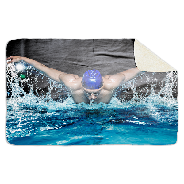 Fleecedeken Zwemmer, 96x146cm, Polyester Sherpa, deken met print